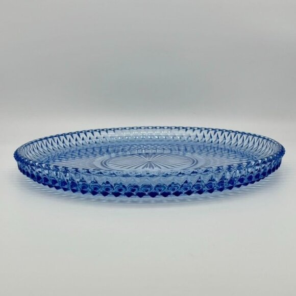 Vintage Indiana Glass Serving Platter 12 Inches Diamond Point Pattern Ice Blue~ - Picture 8 of 8